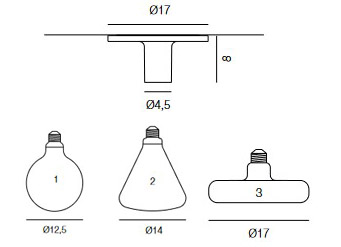 Dimensions of the Maggiolino Martinelli Luce Ceiling Lamp